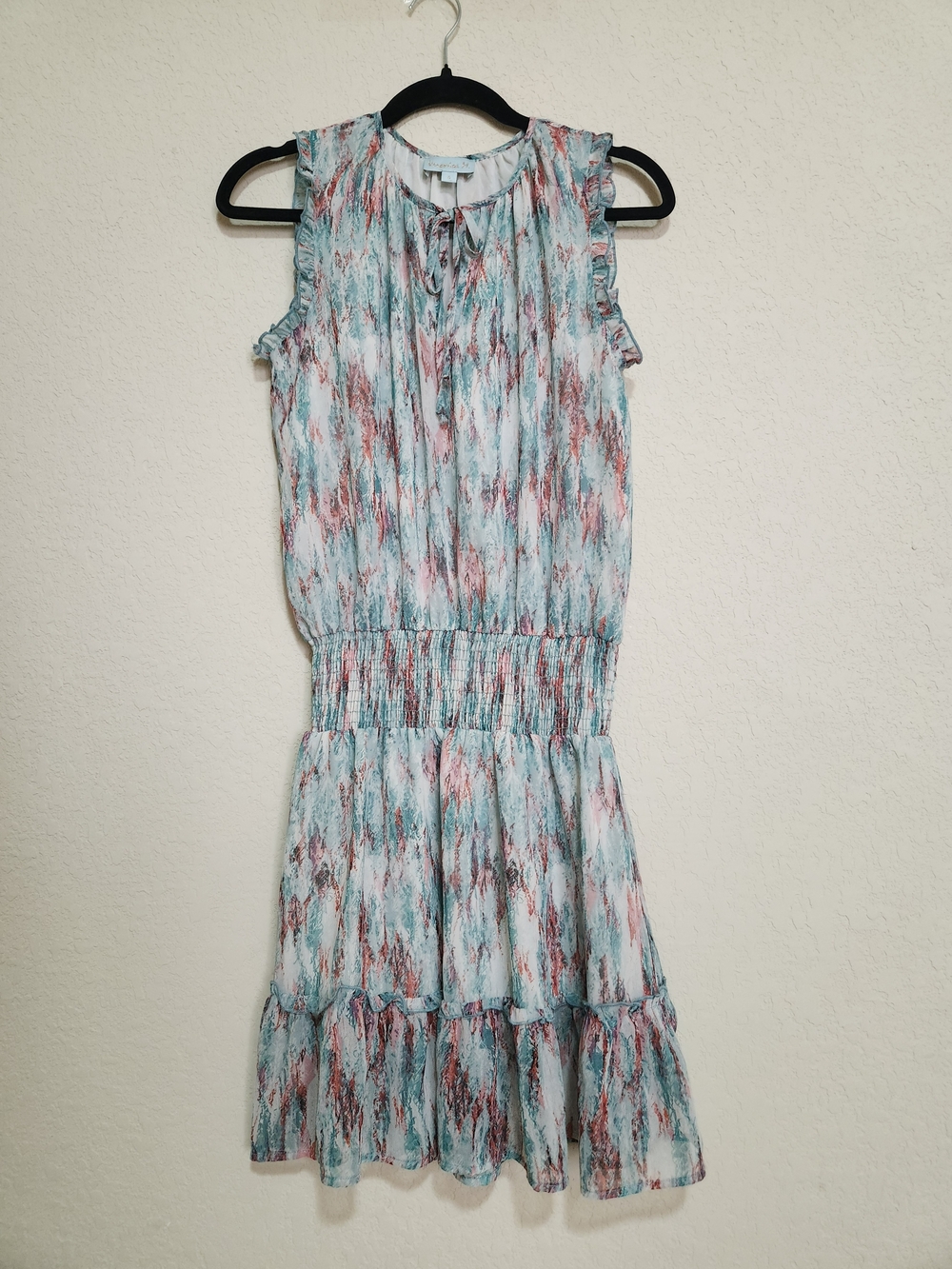 Veronica M Women Sleeveless Drop-waist Smocked Lightweight Chiffon Mini Dress
